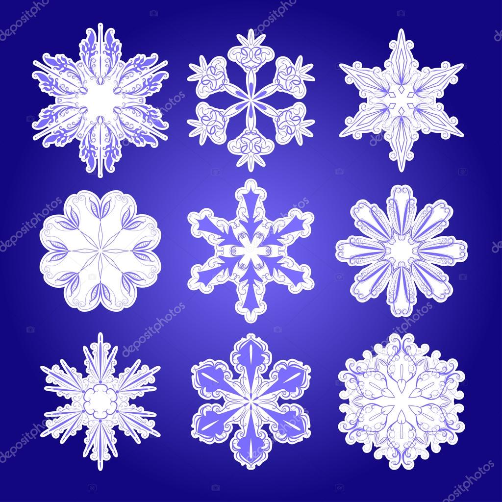 Vector set of  filigree snowflakes