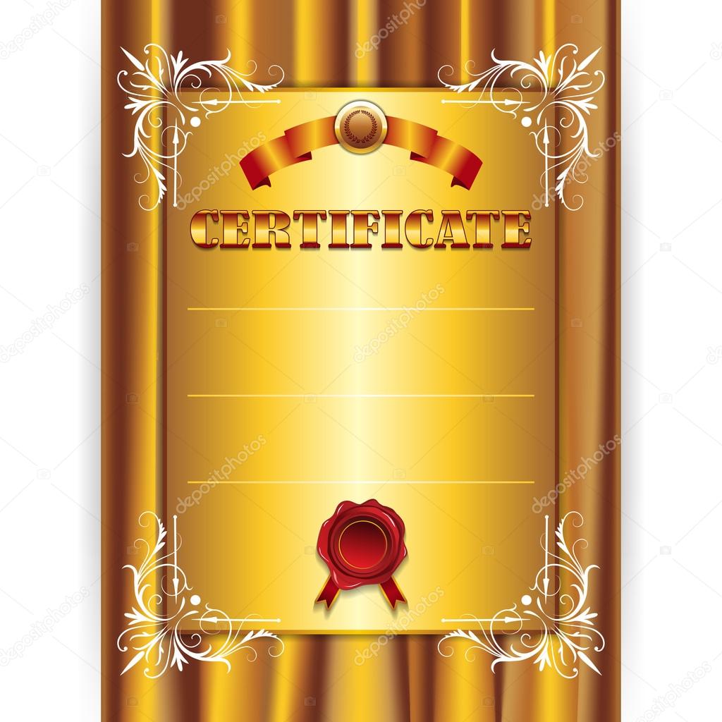 Vector gold certificate on textile background
