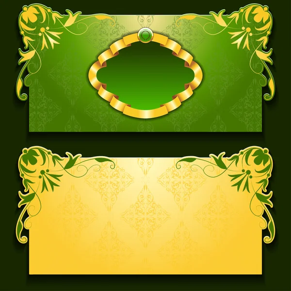 Векторна зелена картка запрошення з рамкою — стоковий вектор