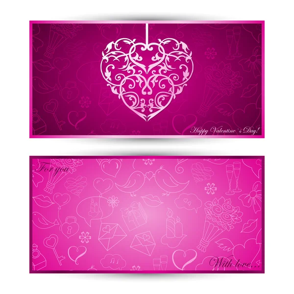 Card with heart with sketch symbols — Stock Vector