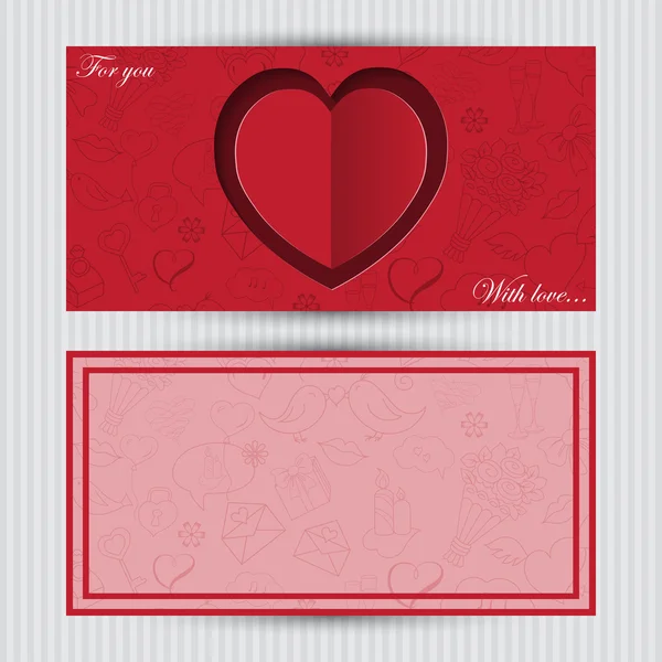 Tarjeta con corazón rojo y símbolo de amor — Vector de stock