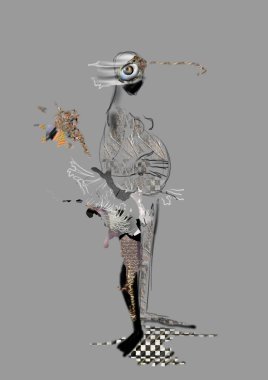 Weird figure, pregnant looking creature, alien