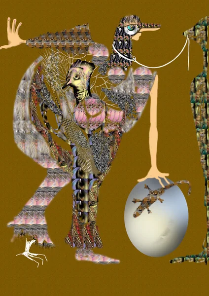 An abstract figure stands leaning on a huge egg — Stock Photo, Image