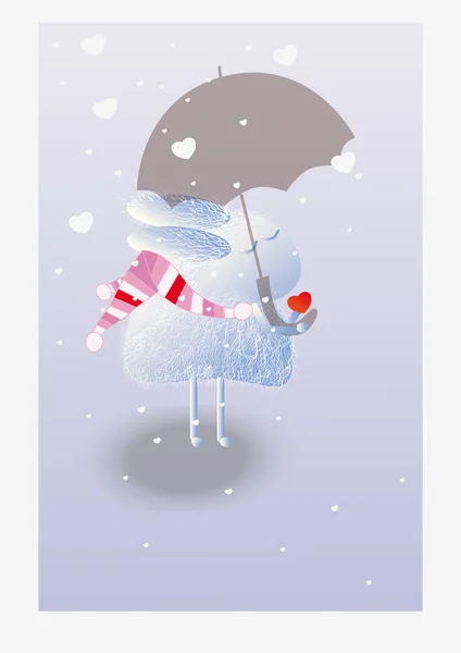 Söt kanin med röda Valentine hjärta, innehar ett paraply — Stockfoto
