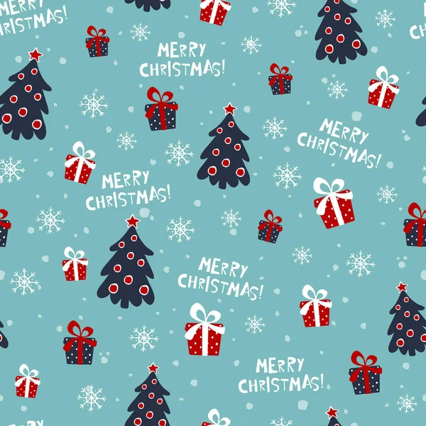 Urlaub nahtlose Muster mit Weihnachtsbaum und Geschenke. Weihnachten Winter Hintergrund — Stockvektor