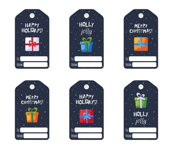 Colección de etiquetas de regalo con elementos de diseño. Feliz Navidad y feliz día festivo etiquetas conjunto — Vector de stock