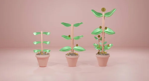 3D money tree steps of money saving money grow with business effect money tree 3d visual style is popular.