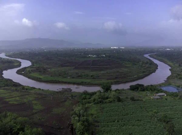 Vista Aérea Rio Nira Bhor Perto Pune Índia — Fotografia de Stock