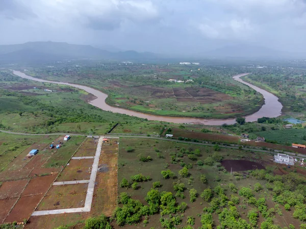 Vista Aérea Rio Nira Bhor Perto Pune Índia — Fotografia de Stock