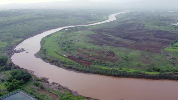 Vedere Aeriană Râului Nira Bhor Lângă Pune India — Videoclip de stoc