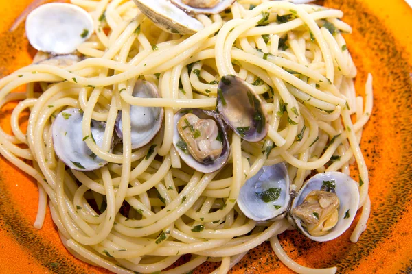 Спагетти со свежими моллюсками — стоковое фото