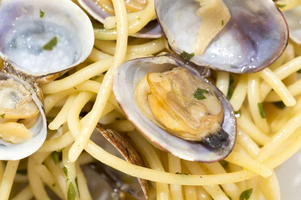 Espaguetis con almejas frescas — Foto de Stock