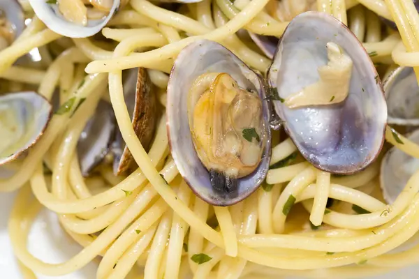 Espaguetis con almejas frescas — Foto de Stock