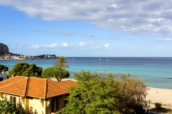 Mare Inverno Bella Vista Sulla Spiaggia Mondello Vicino Palermo Con — Foto Stock