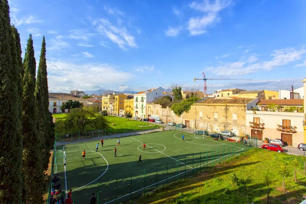 Hermosa Vista Del Parque Magione Con Campo Fútbol Palermo Sicilia — Foto de Stock