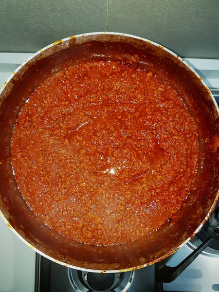 Ragout Roșii Pregătirea Pentru Paste Coapte Mâncare Tipică Italiană Special — Fotografie, imagine de stoc
