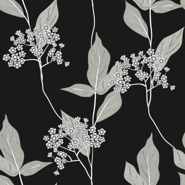 Klasik çiçekler ve yapraklar. Kusursuz desen. İzole vektör illüstrasyonu.