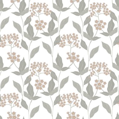 Klasik çiçekler ve yapraklar. Kusursuz desen. İzole vektör illüstrasyonu.