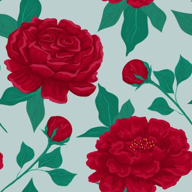 Klasik çiçekler ve yapraklar. Şakayık buketleri. Kusursuz desenler. İzole vektör çizimleri.