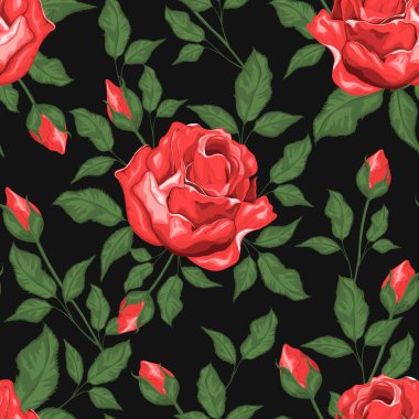 Klasik çiçekler ve yapraklar. Bir buket gül. Kusursuz desenler. İzole vektör çizimleri.