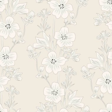 Yabani çiçekler. El çizimi. Siyah gravür, grafikler, çizgi sanatı. Eski, dikişsiz desen. Siyah ve beyaz. İzole vektör illüstrasyonu.