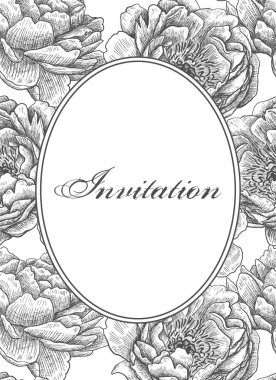 Kartpostal, davetiye, kapak, etiket. Çiçekler, yapraklar ve dallar. Botanik geçmişi. El çizimi. Siyah gravür, grafikler, çizgi sanatı. Eski model. Siyah ve beyaz. İzole vektör çizimleri.