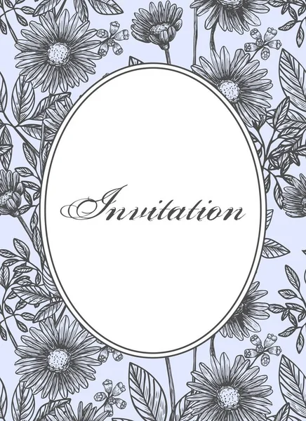 Carte Postale Invitation Couverture Étiquette Fleurs Feuilles Branches Contexte Botanique — Image vectorielle