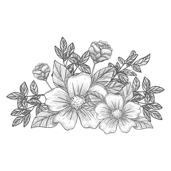 Dekoratif Dallar Buketler Çiçek Yaprakların Çiçek Aranjmanı Düğün Davetiyeleri Tebrik — Stok Vektör