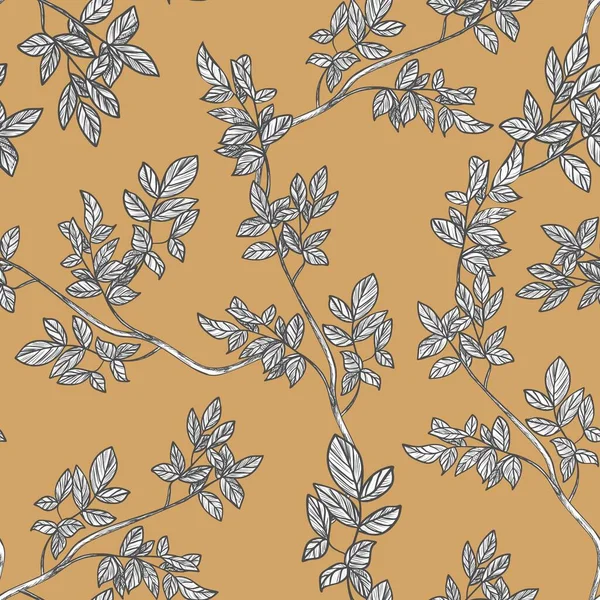 Branches Feuilles Fleurs Dessin Manuel Gravure Noire Graphisme Line Art — Image vectorielle