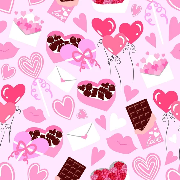 Seamless Vector Flat Hearts Pattern Valentine Day Background Flat Design — Stock Vector