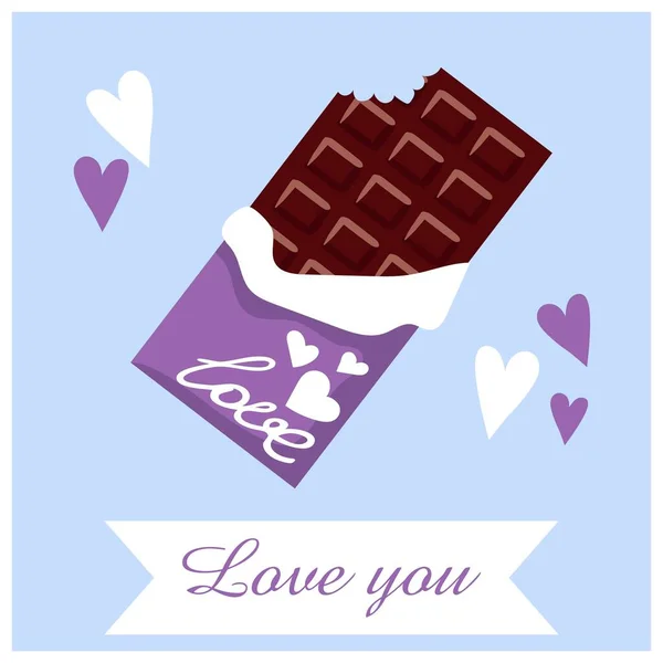 Bitten Chocolate Cap Tile Inscription Love You Set Flat Isolated — Stock Vector