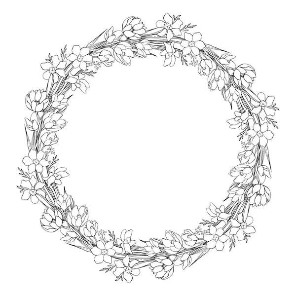 Une Couronne Fleurs Sauvages Art Linéaire Elément Décoratif Isolé Pour — Image vectorielle