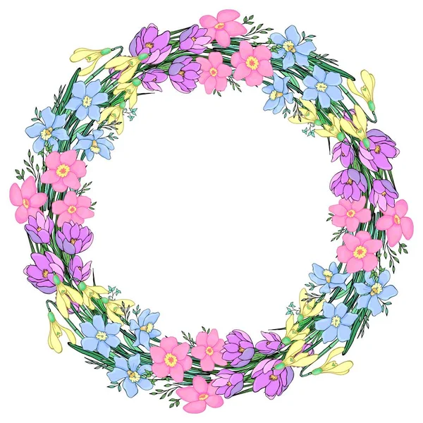 Una Corona Flores Silvestres Arte Línea Elemento Aislado Decorativo Para — Vector de stock