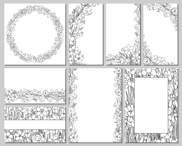 Kare tebrik kartları. Kartpostallar için çiçek tasarımı, davetiyeler, etiketler, kurumsal kimlik. Vektör grafikleri.