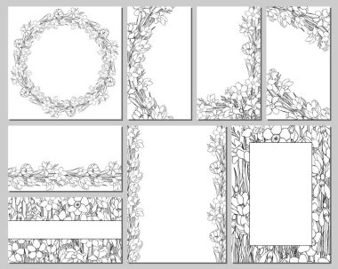 Kare tebrik kartları. Kartpostallar için çiçek tasarımı, davetiyeler, etiketler, kurumsal kimlik. Vektör grafikleri.