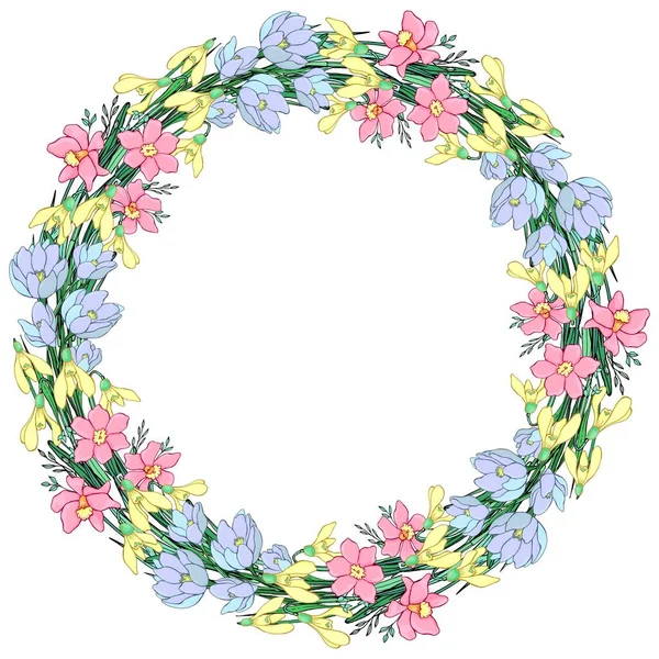 Wreath Wildflowers Line Art Decorative Isolated Element Design — Stock Vector