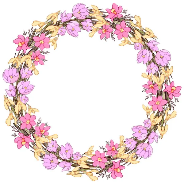 Una Corona Flores Silvestres Arte Línea Elemento Aislado Decorativo Para — Vector de stock