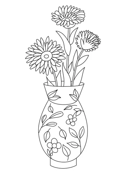 Beyaz Arkaplanda Çiçekler Olan Vazo Seramik Vazo Çizim Çizim Boyama — Stok Vektör