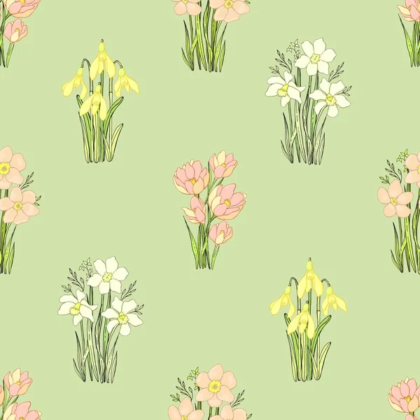 Весенние Полевые Цветы Ботанический Фон Isolated Vector Seamless Pattern Spring — стоковый вектор