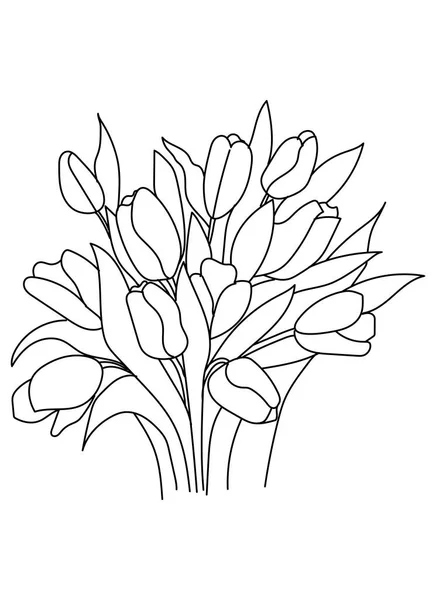 Boeket Lentebloemen Geïsoleerd Witte Achtergrond Outline Tekening Lijn Kunst Kleurboek — Stockvector