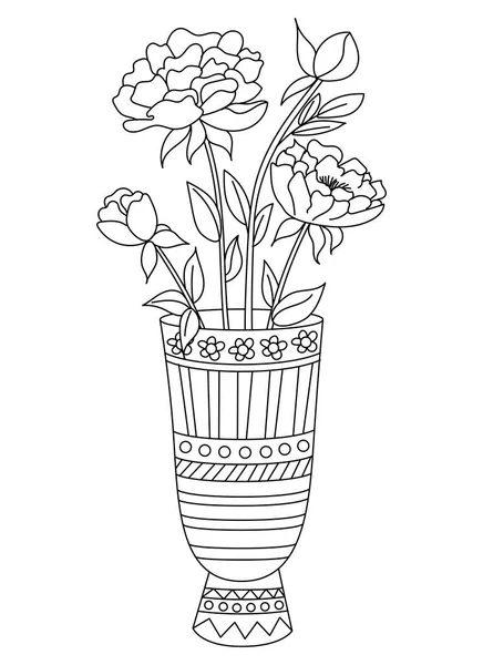 Vaso Com Flores Isoladas Sobre Fundo Branco Vaso Cerâmica Desenho — Vetor de Stock