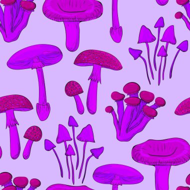 Güzel mantarlar. Kusursuz desen. Arkaplan yazdırma, kumaş, kağıt, duvar kağıdı, ambalaj.