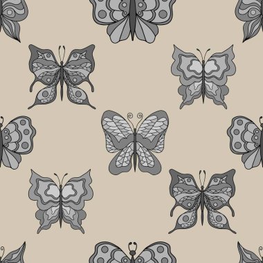 Güzel kelebekler. Kusursuz desen. Pastel renkler. İzole edilmiş düz çizgi film vektör çizimleri koleksiyonu.