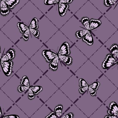 Grafik arka planda güzel kelebekler. Noktalı çizgi. İzole edilmiş arkaplan.