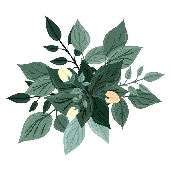 Ένα Κλαδί Ανθισμένου Δέντρου Φύλλα Και Λουλούδια Ανέγγιχτος Μεμονωμένο Διάνυσμα — Διανυσματικό Αρχείο