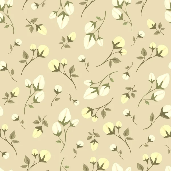 Нежные Весенние Цветы Листья Бесшовный Шаблон Ботанический Отпечаток Песчаника Ткани — стоковый вектор