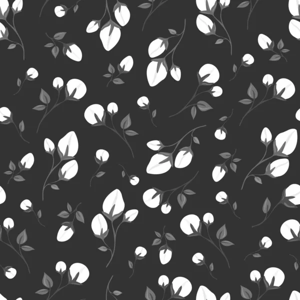 Нежные Весенние Цветы Листья Бесшовный Шаблон Ботанический Отпечаток Песчаника Ткани — стоковый вектор