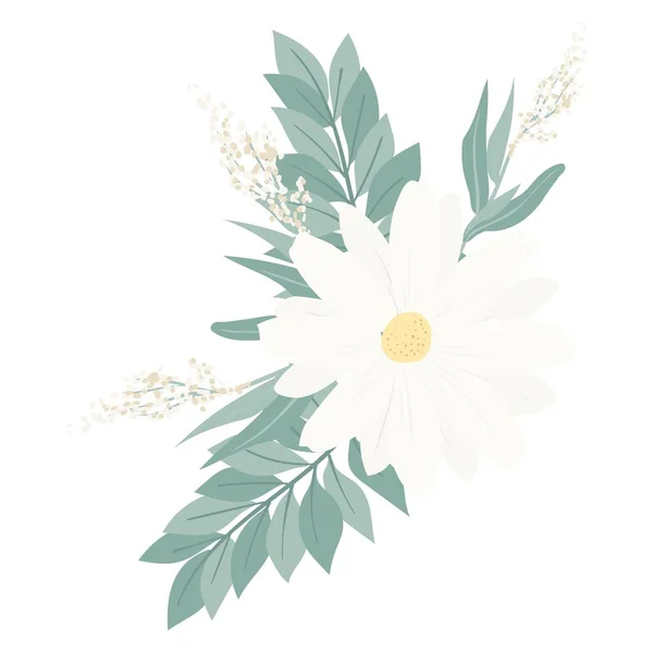 Ramo Hermosas Flores Primavera Flores Blancas Hojas Ramas Ilustración Vectorial — Archivo Imágenes Vectoriales