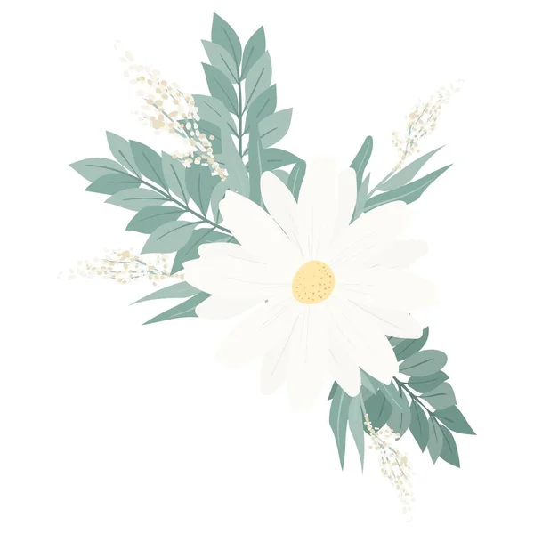 Μπουκέτο Όμορφα Ανοιξιάτικα Λουλούδια Λευκά Λουλούδια Φύλλα Και Κλαδιά Επίπεδη — Διανυσματικό Αρχείο