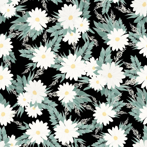 Kusursuz Desen Bir Demet Güzel Bahar Çiçeği Beyaz Çiçekler Yapraklar — Stok Vektör